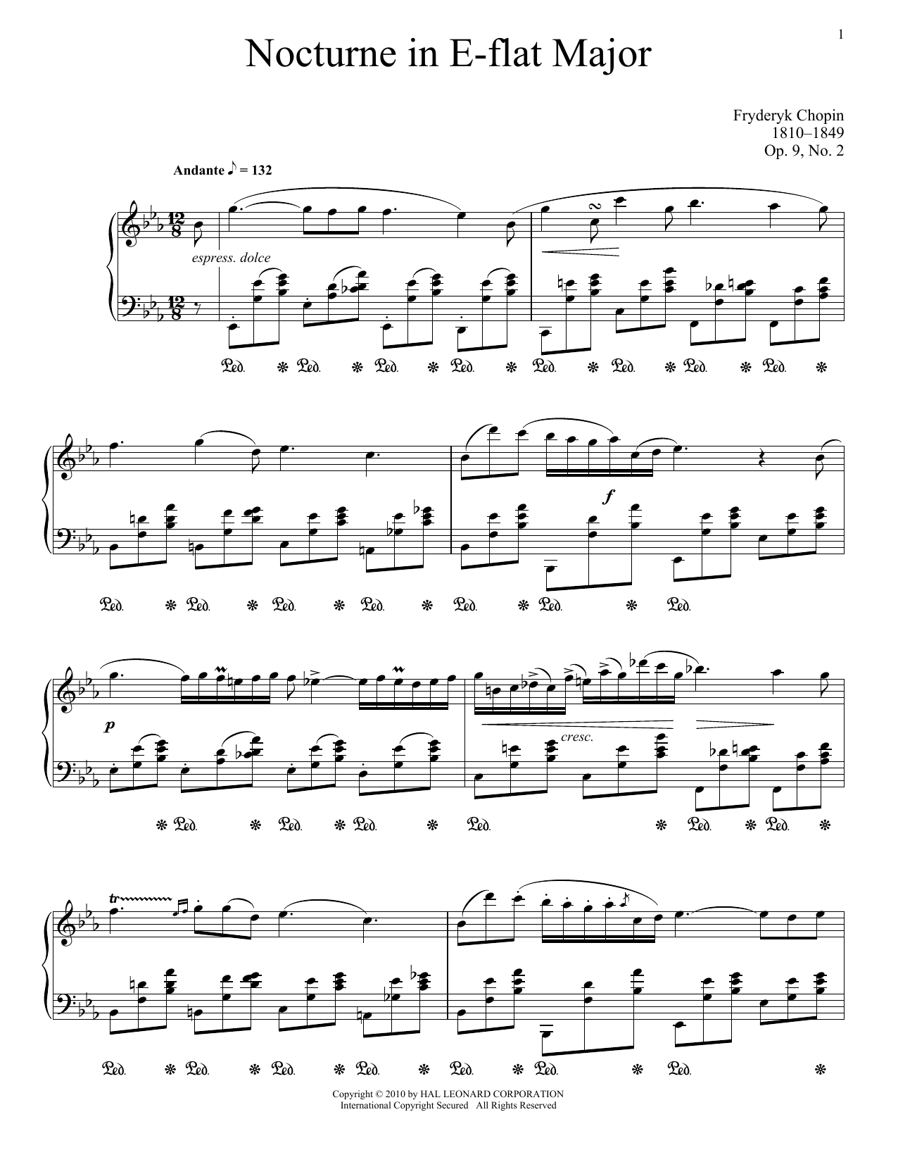 Download Frederic Chopin Nocturne in E-flat Major, Op. 9, No. 2 Sheet Music