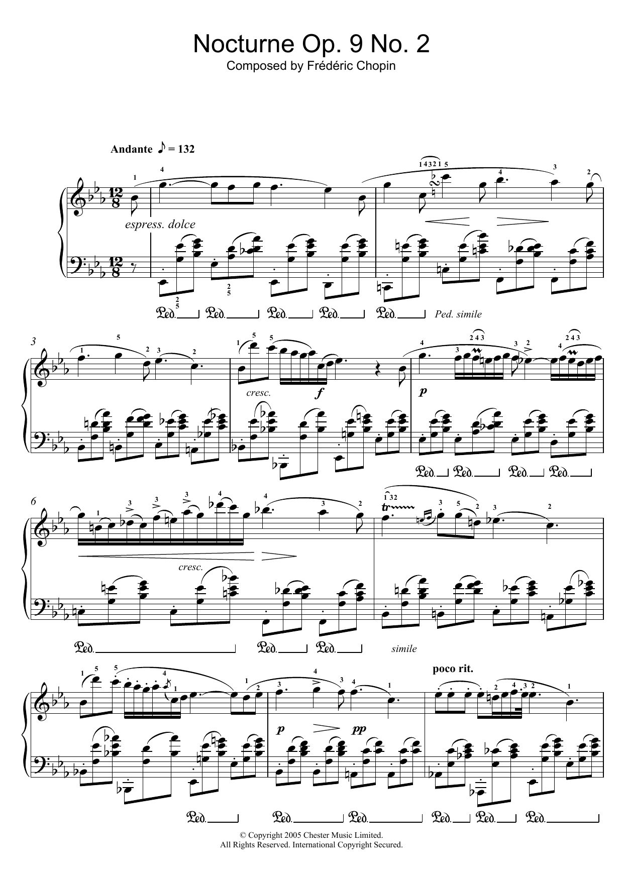 Download Frederic Chopin Nocturne in E Flat Major, Op.9, No.2 Sheet Music