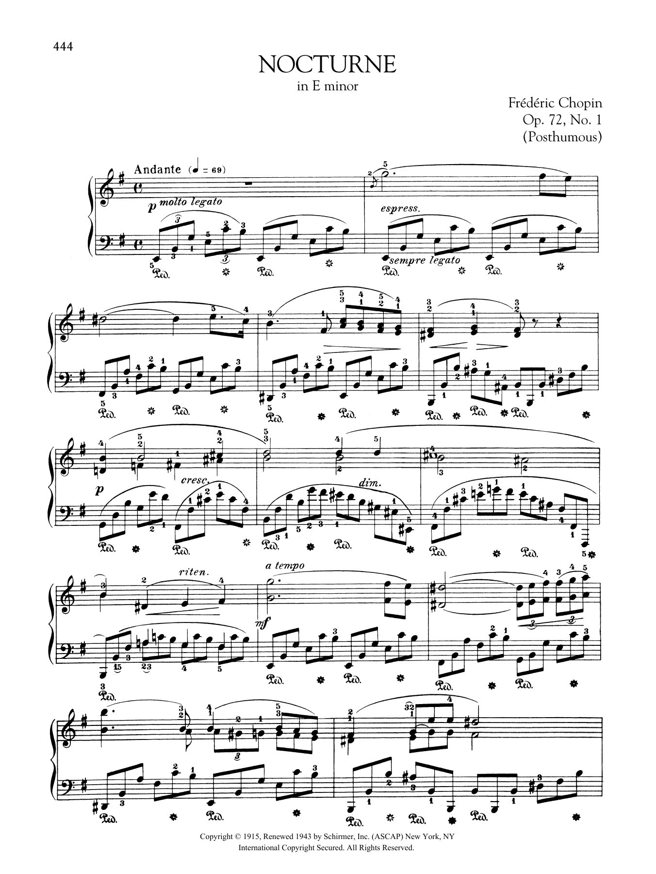 Download Frederic Chopin Nocturne in E minor, Op. 72, No. 1 (Pos Sheet Music
