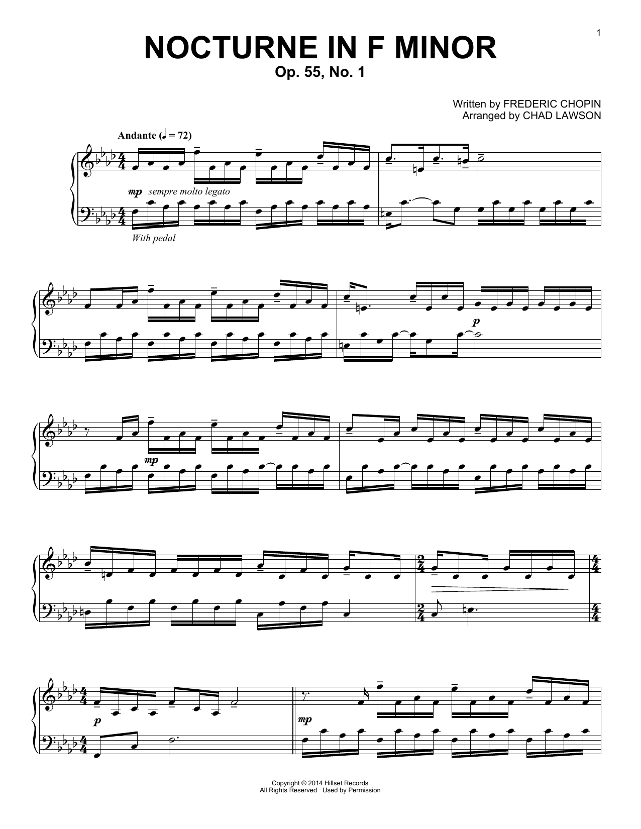 Download Frederic Chopin Nocturne In F Minor, Op. 55, No. 1 (arr Sheet Music