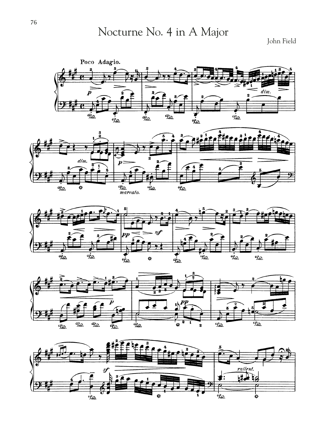 Download John Field Nocturne No. 4 In A Major, H. 36 Sheet Music