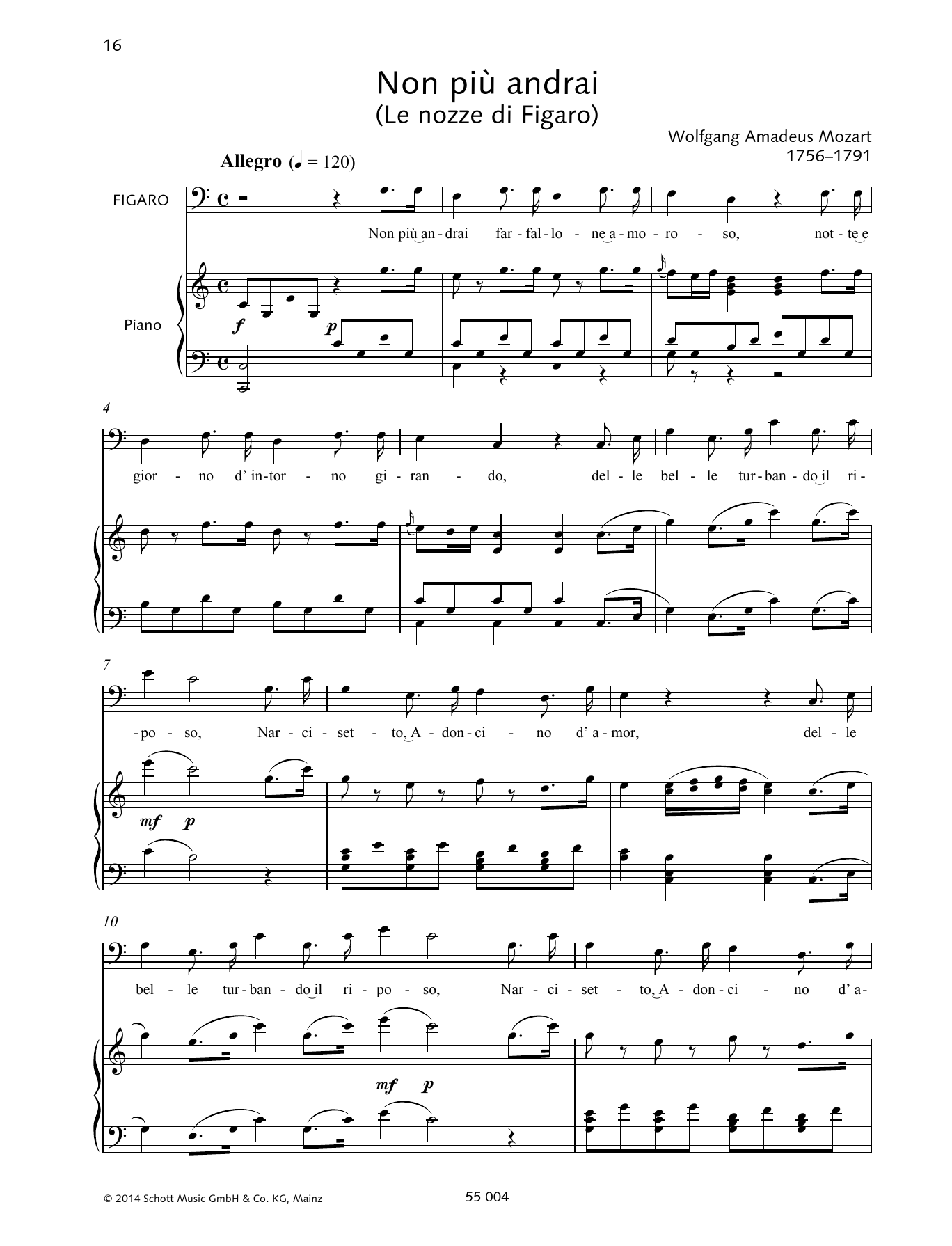 Download Wolfgang Amadeus Mozart Non Piu Andrai Sheet Music