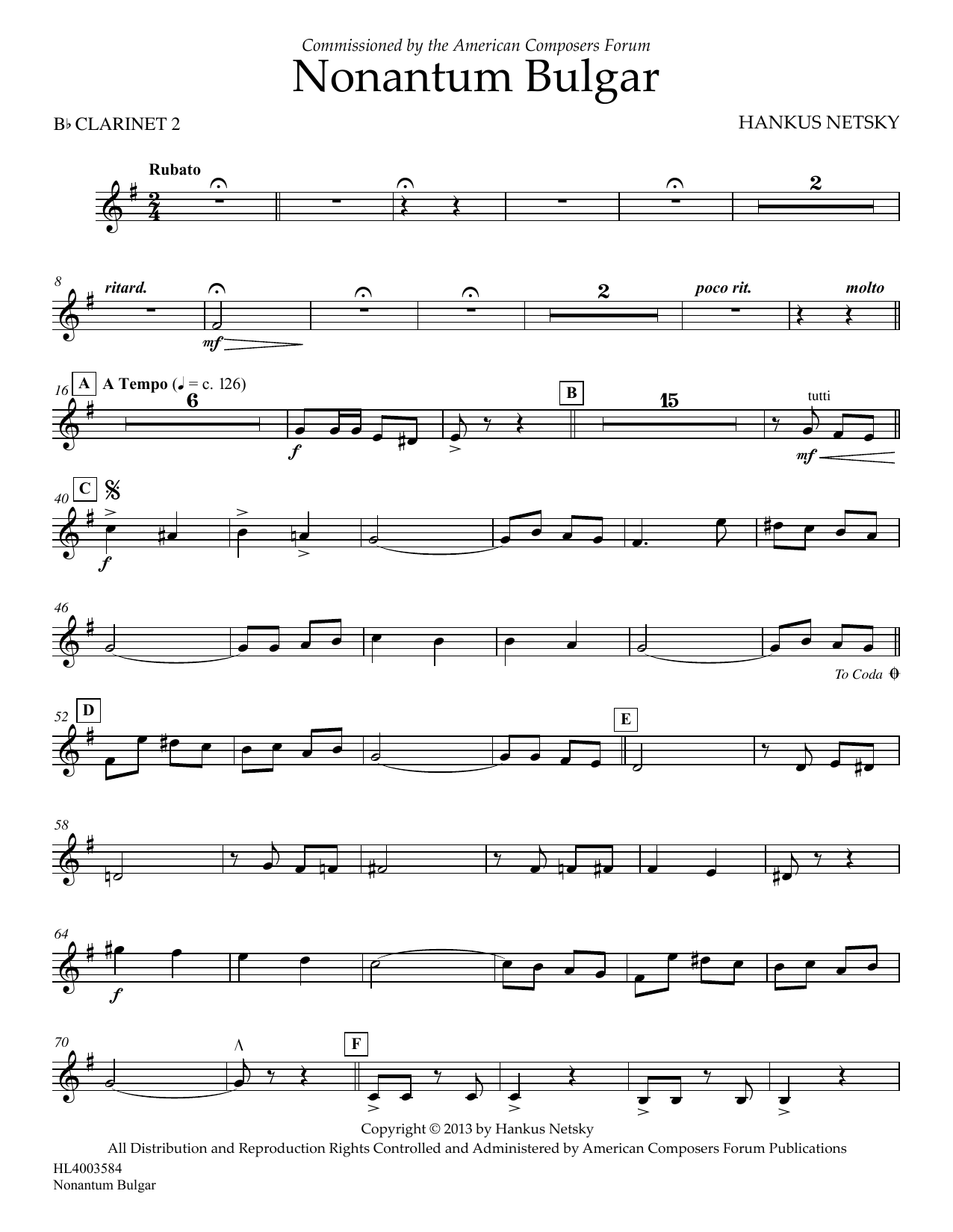 Download Hankus Netsky Nonantum Bulgar - Clarinet 2 Sheet Music