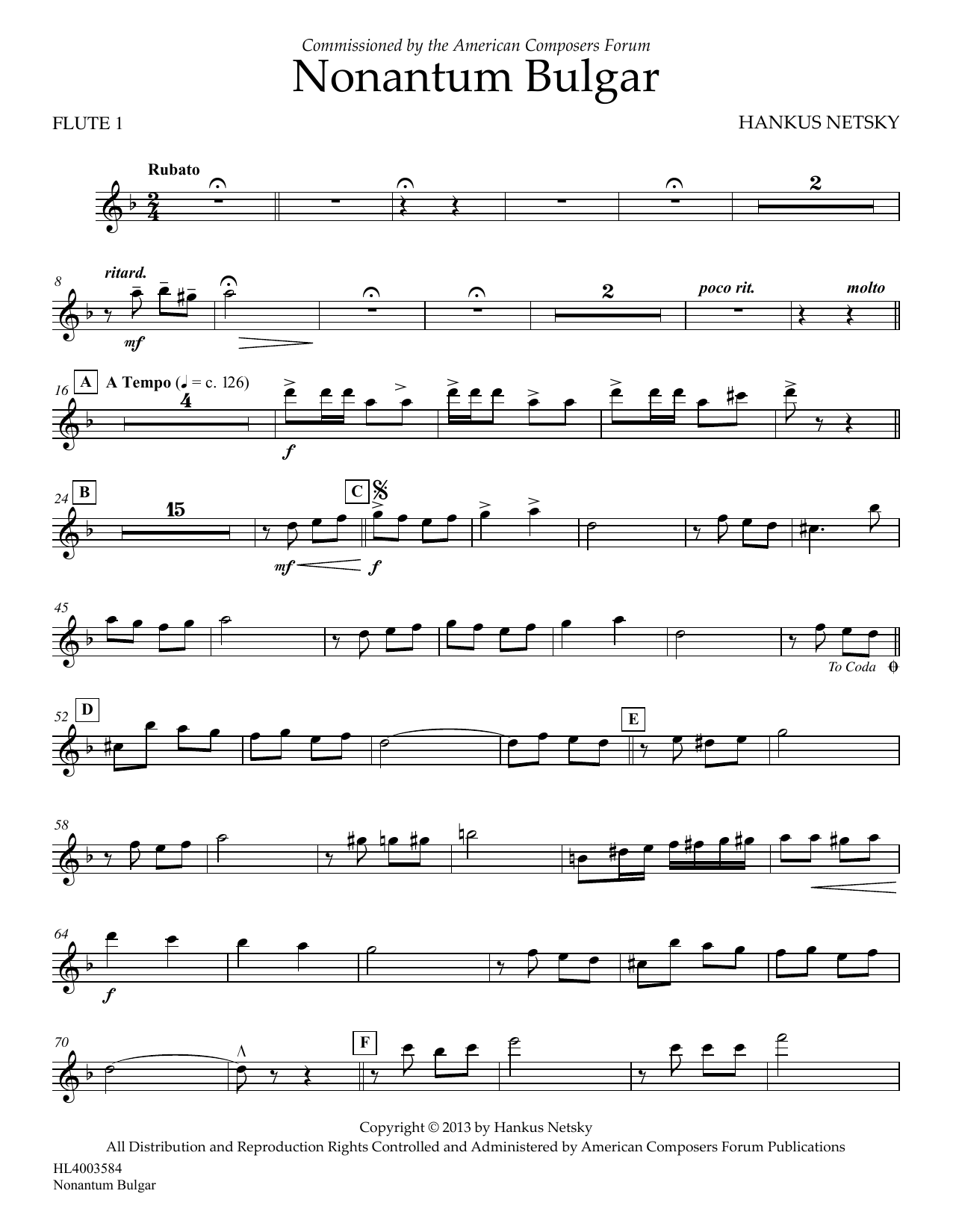 Download Hankus Netsky Nonantum Bulgar - Flute 1 Sheet Music