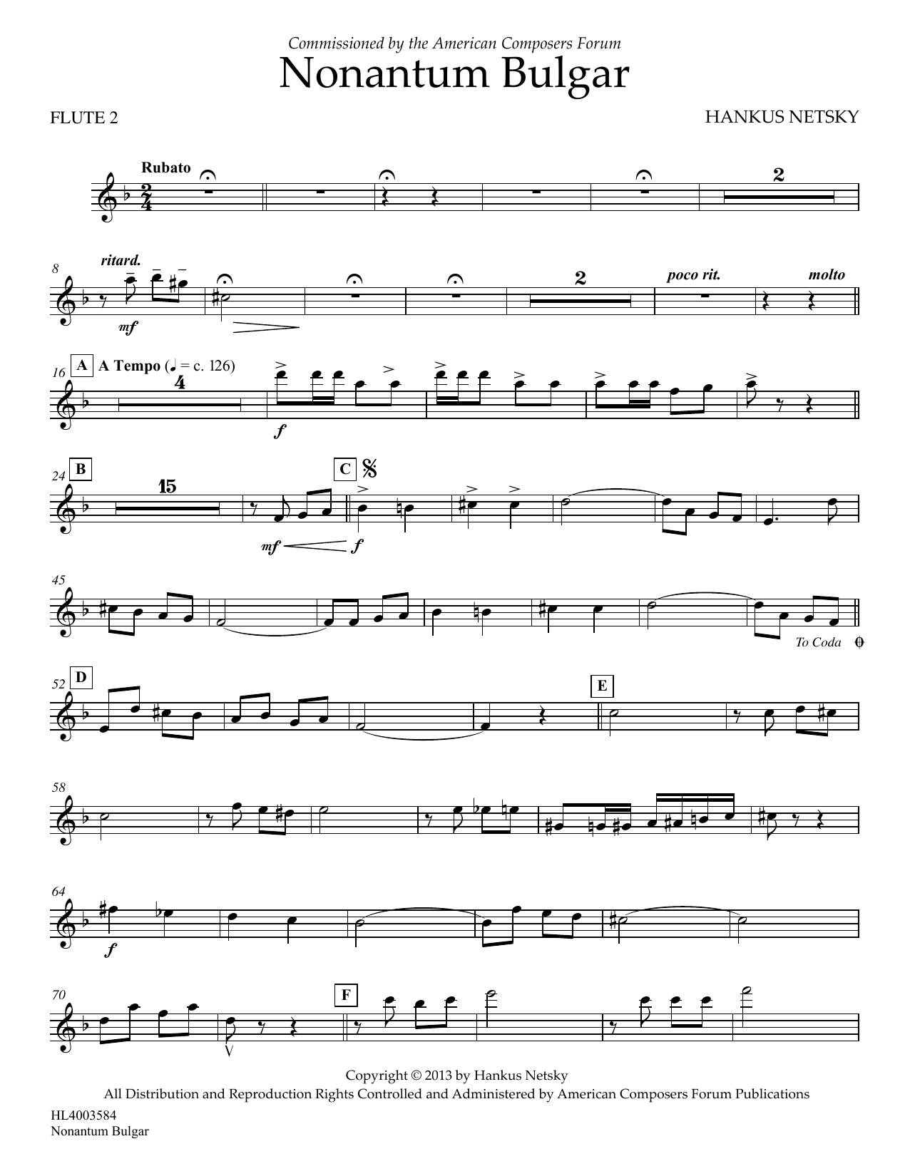 Download Hankus Netsky Nonantum Bulgar - Flute 2 Sheet Music