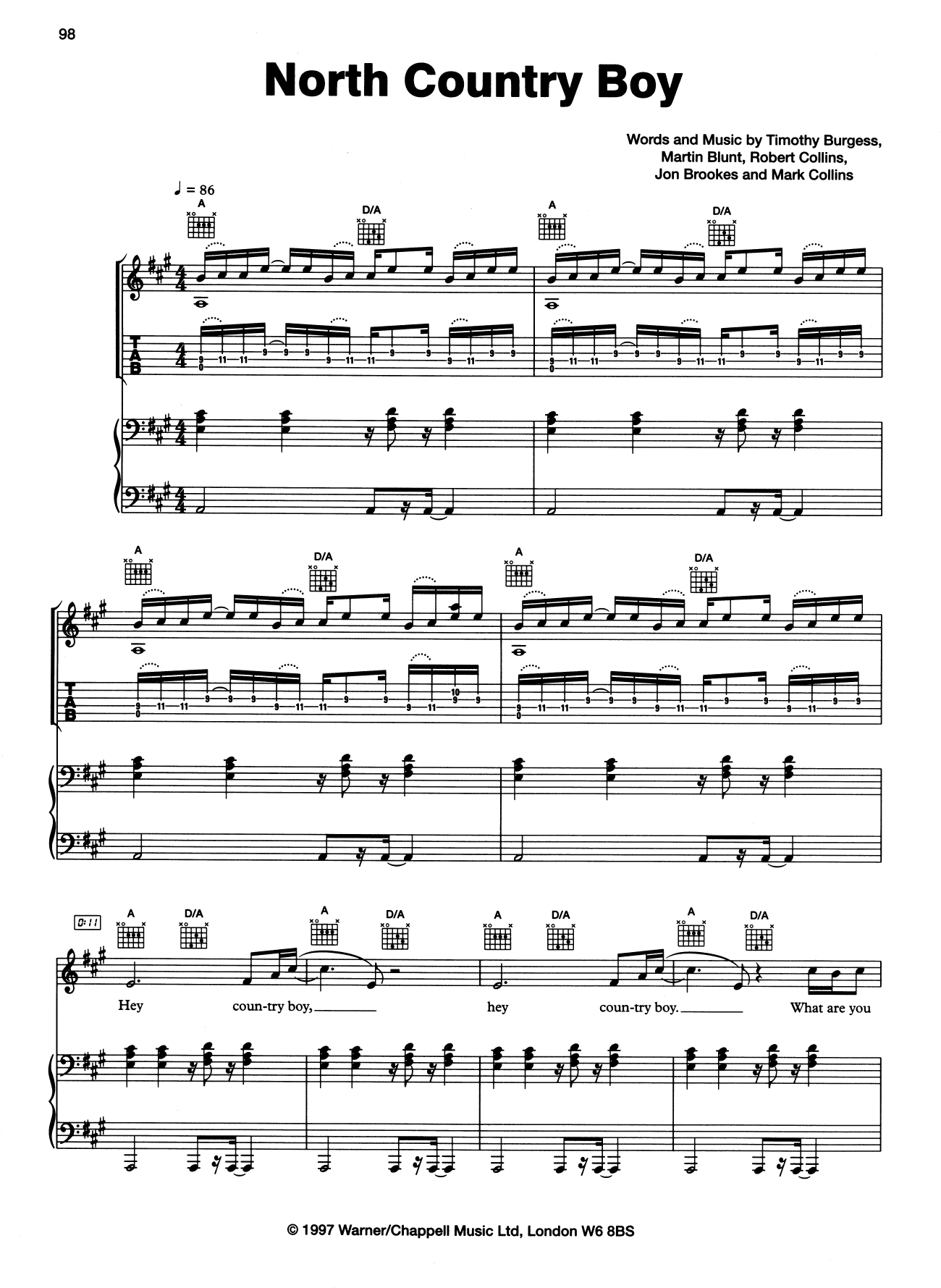Download The Charlatans North Country Boy Sheet Music