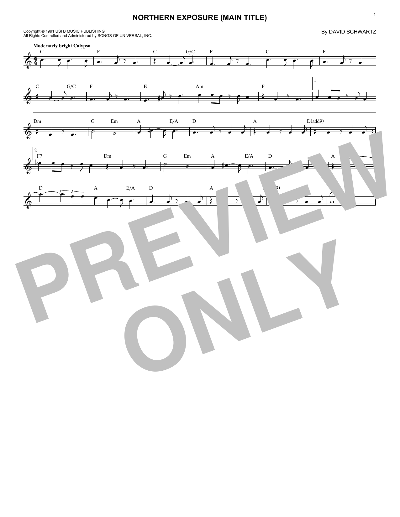 David Schwartz Northern Exposure (Main Title) sheet music notes printable PDF score