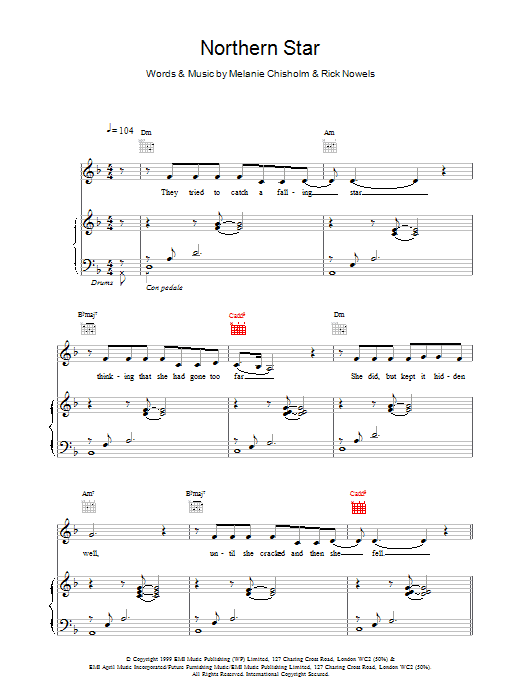 Melanie C Northern Star sheet music notes printable PDF score