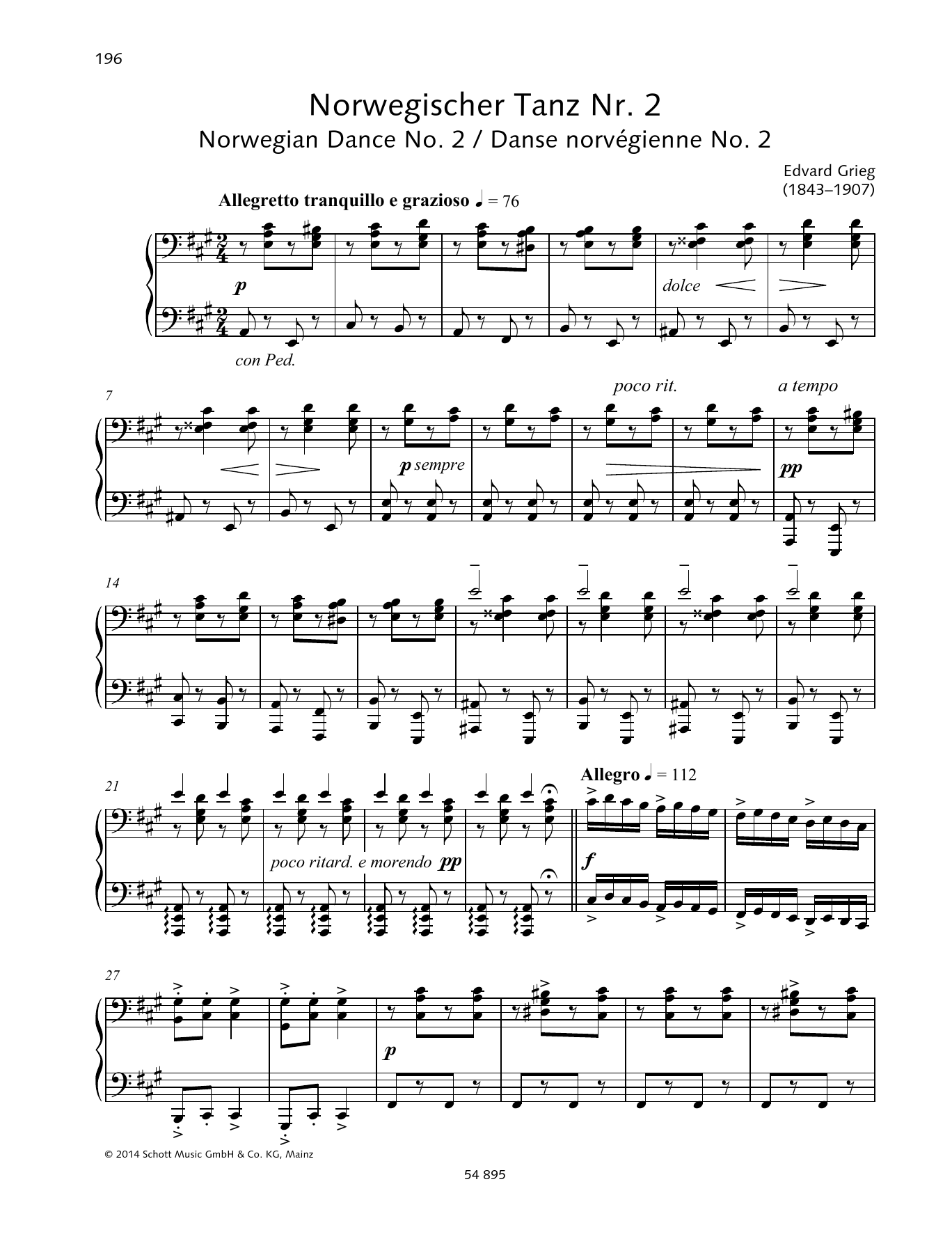 Download Edvard Grieg Norwegian Dance No. 2 Sheet Music