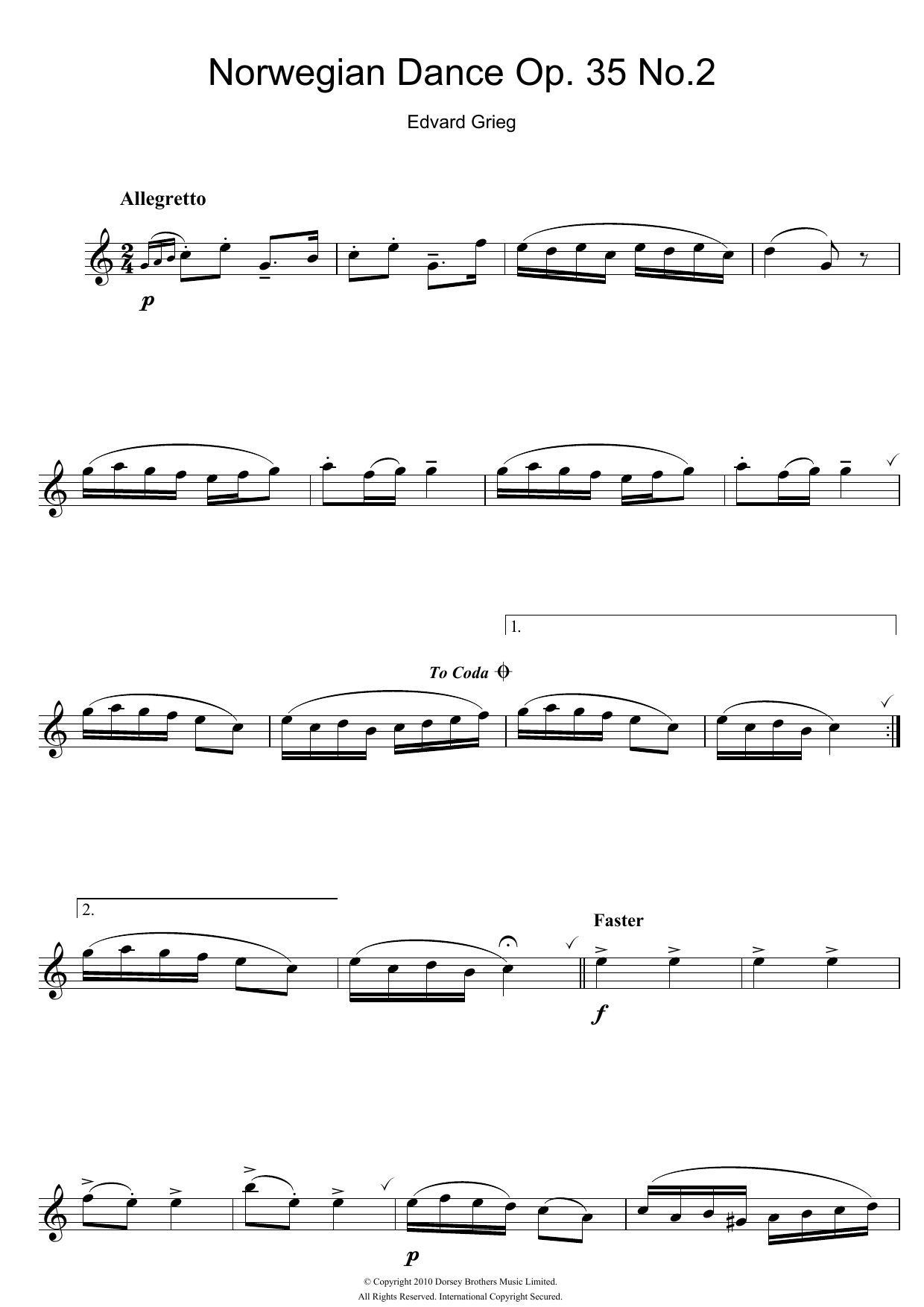 Download Edvard Grieg Norwegian Dance No. 2 Op. 35 Sheet Music