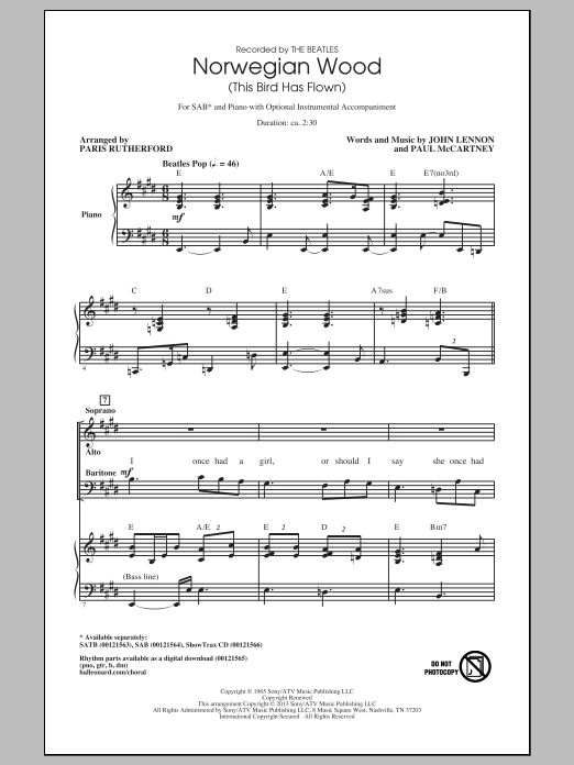Download The Beatles Norwegian Wood (This Bird Has Flown) (a Sheet Music