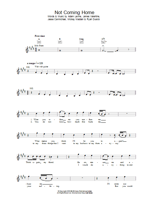 Download Maroon 5 Not Coming Home Sheet Music