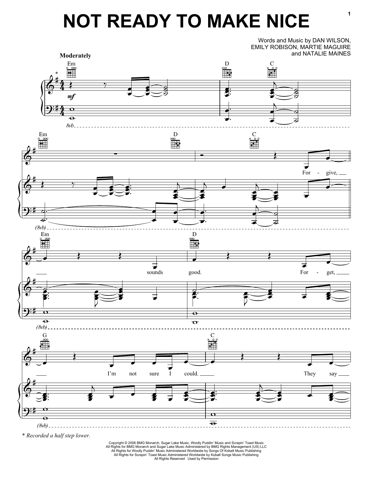 Download Dixie Chicks Not Ready To Make Nice Sheet Music
