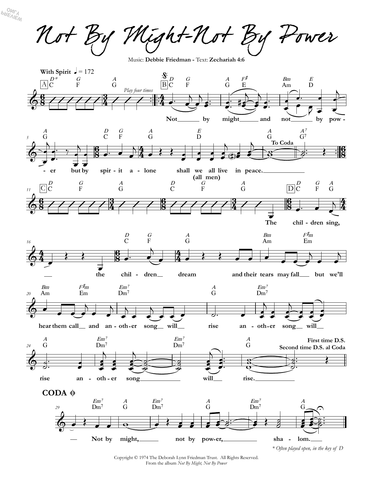 Download Debbie Friedman Not By Might - Not By Power Sheet Music