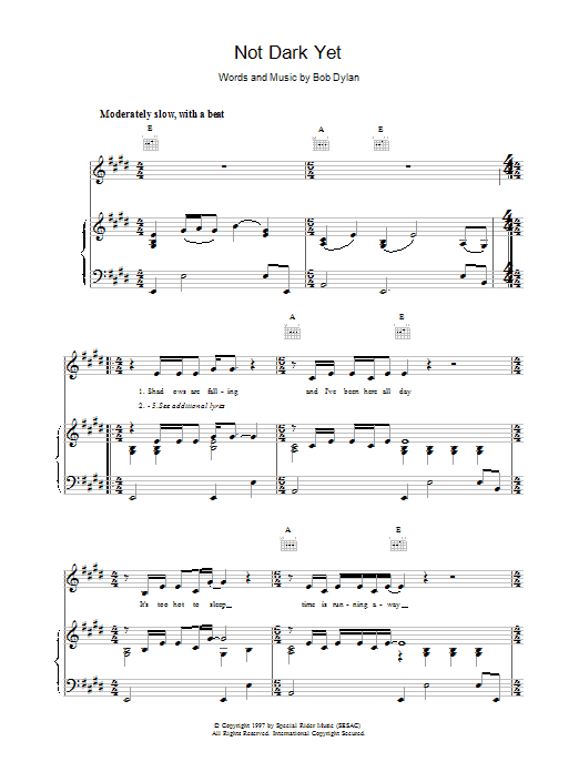 Bob Dylan Not Dark Yet sheet music notes printable PDF score