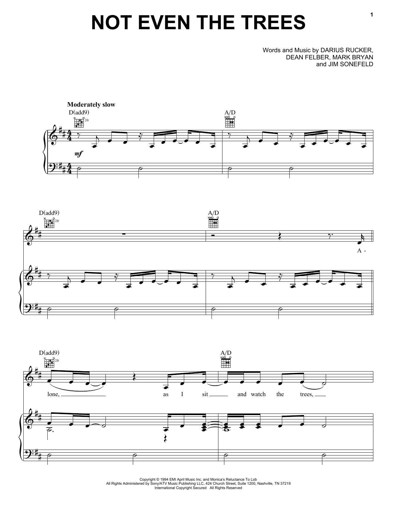 Download Hootie & The Blowfish Not Even The Trees Sheet Music