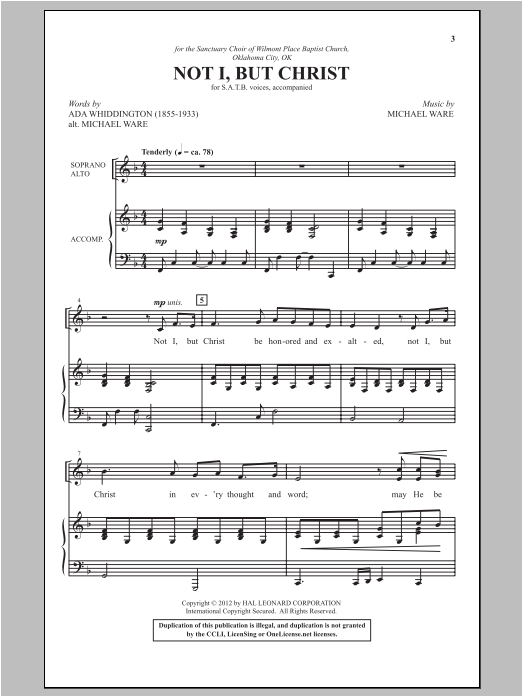 Download Michael Ware Not I, But Christ Sheet Music