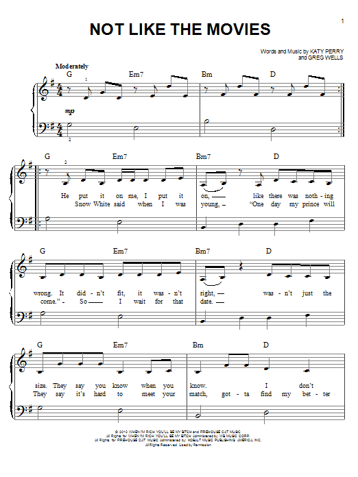 Download Katy Perry Not Like The Movies Sheet Music