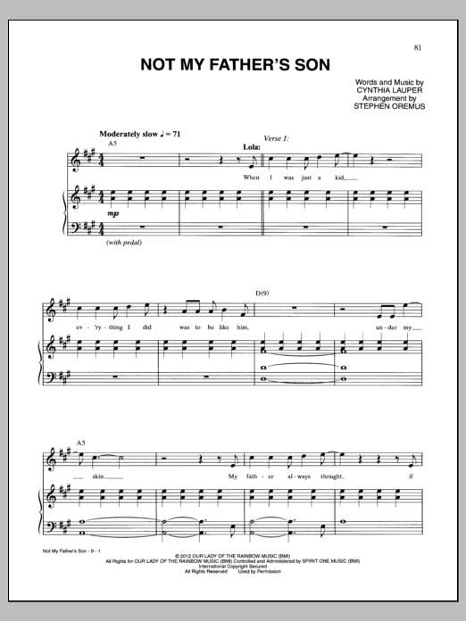 Download Cyndi Lauper Not My Father's Son Sheet Music