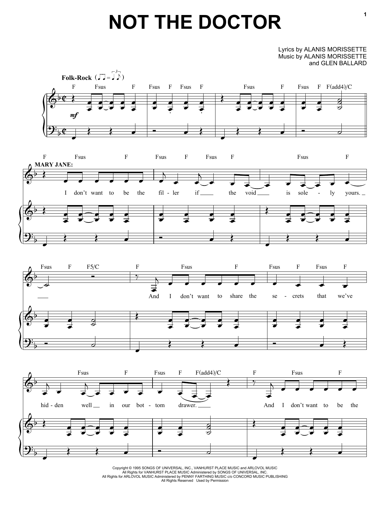 Download Alanis Morissette Not The Doctor (from Jagged Little Pill Sheet Music