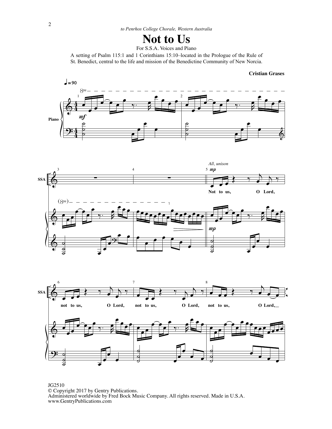 Download Cristian Grases Not to Us Sheet Music
