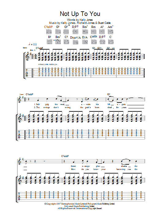Download Stereophonics Not Up To You Sheet Music
