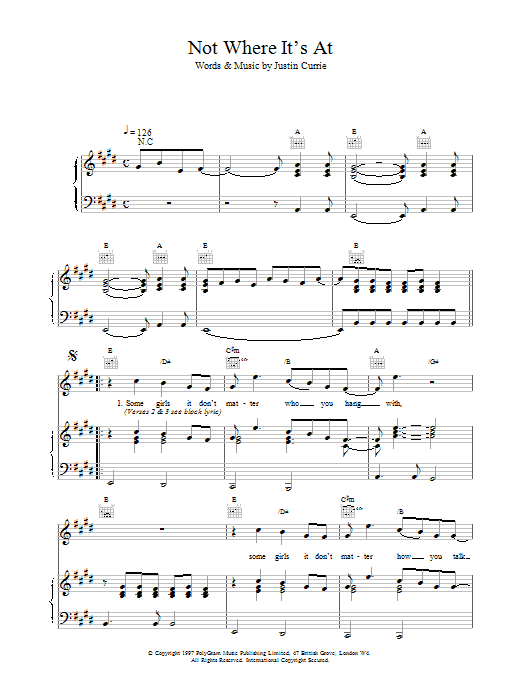 Del Amitri Not Where It's At sheet music notes printable PDF score