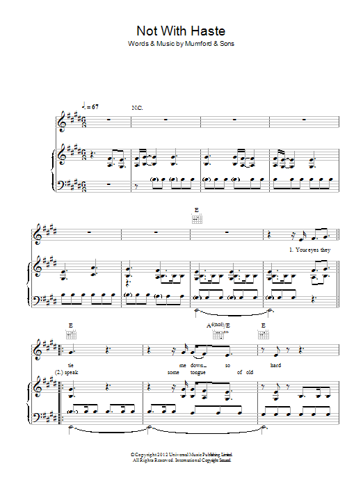 Download Mumford & Sons Not With Haste Sheet Music