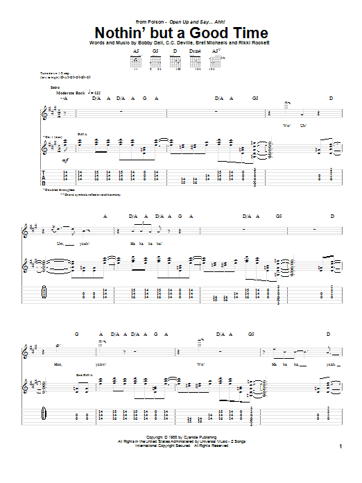 Download Poison Nothin' But A Good Time Sheet Music