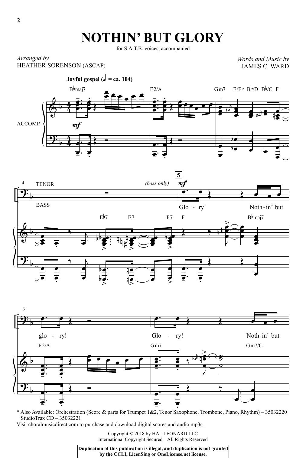Download James C. Ward Nothin' But Glory (arr. Heather Sorenso Sheet Music