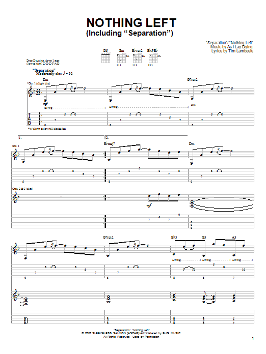 Download As I Lay Dying Nothing Left Sheet Music