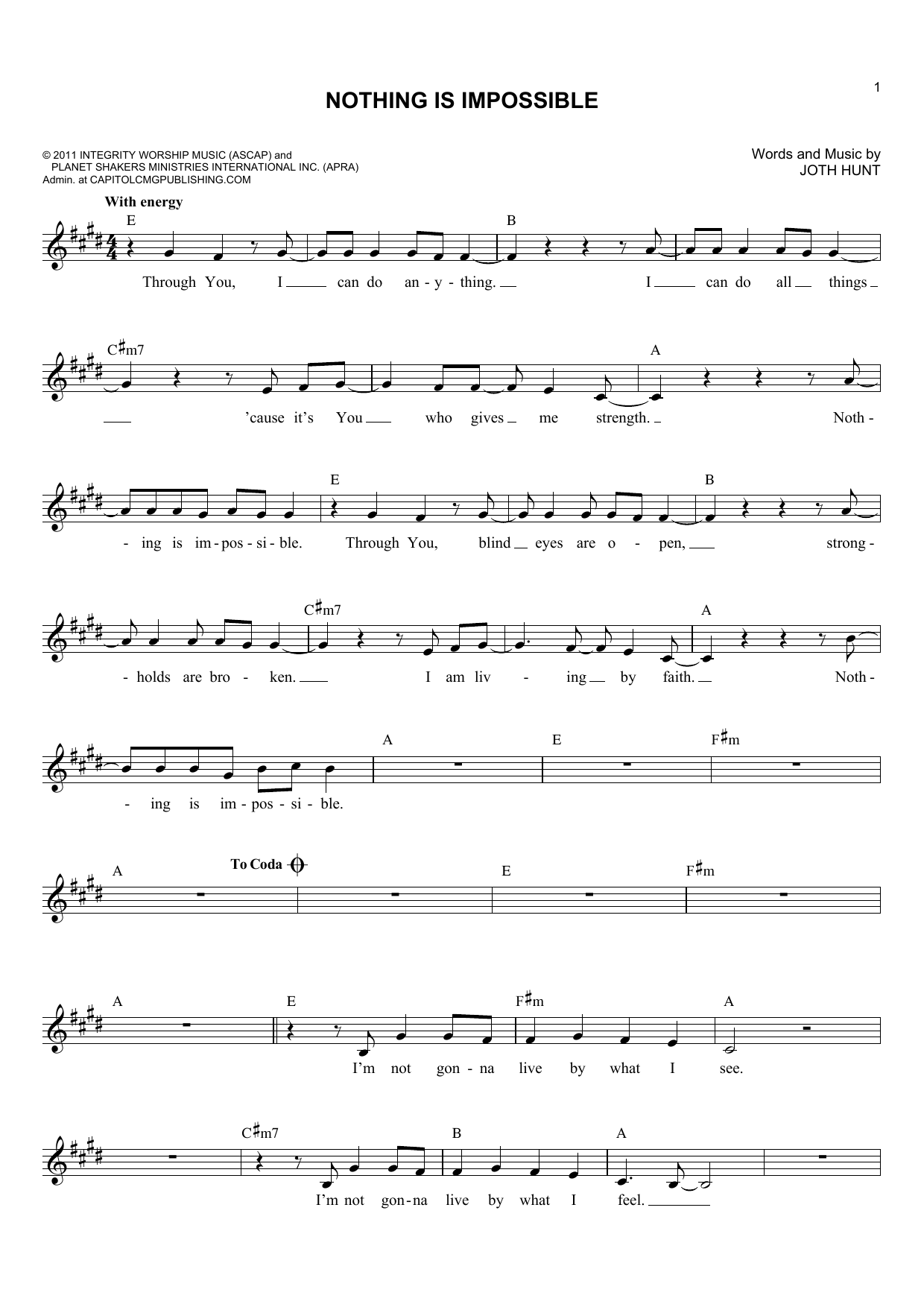 Download Joth Hunt Nothing Is Impossible Sheet Music