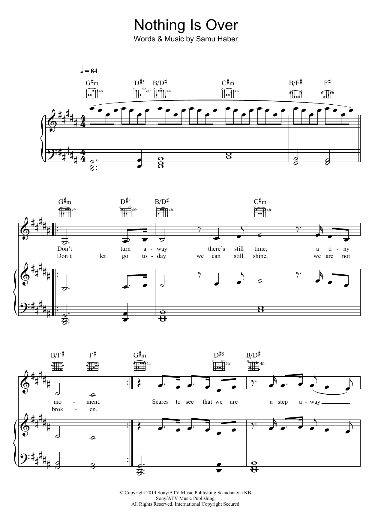 Download Sunrise Avenue Nothing Is Over Sheet Music