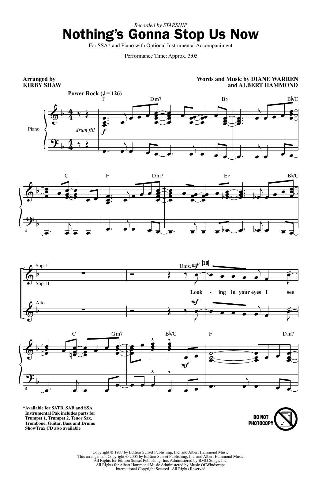 Download Starship Nothing's Gonna Stop Us Now (arr. Kirby Sheet Music