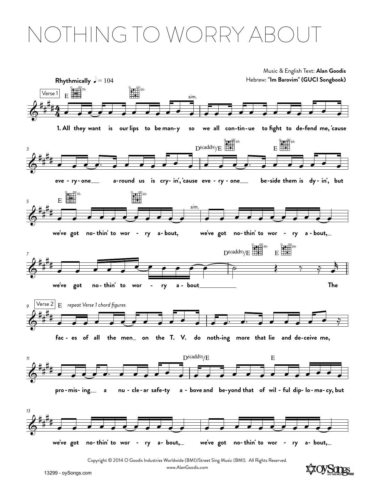 Download Alan Goodis Nothing To Worry About Sheet Music