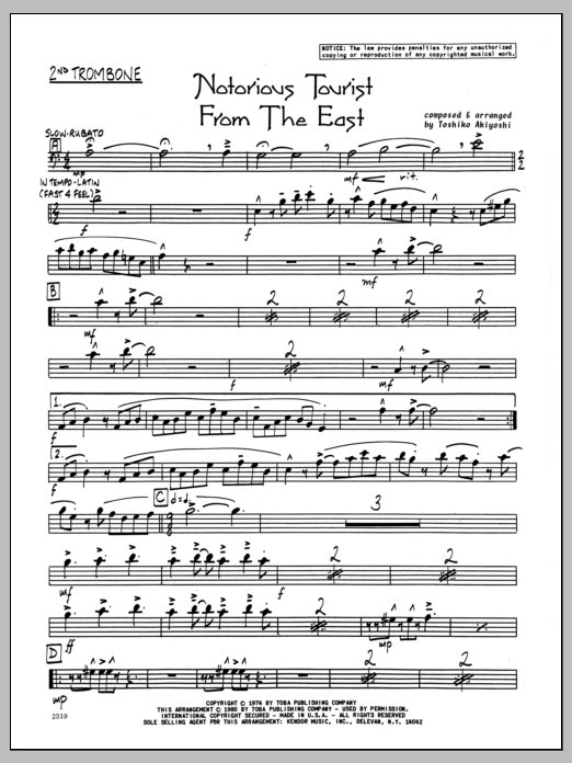 Download Toshiko Akiyoshi Notorious Tourist From The East - 2nd T Sheet Music