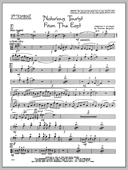 Download Toshiko Akiyoshi Notorious Tourist From The East - 3rd T Sheet Music