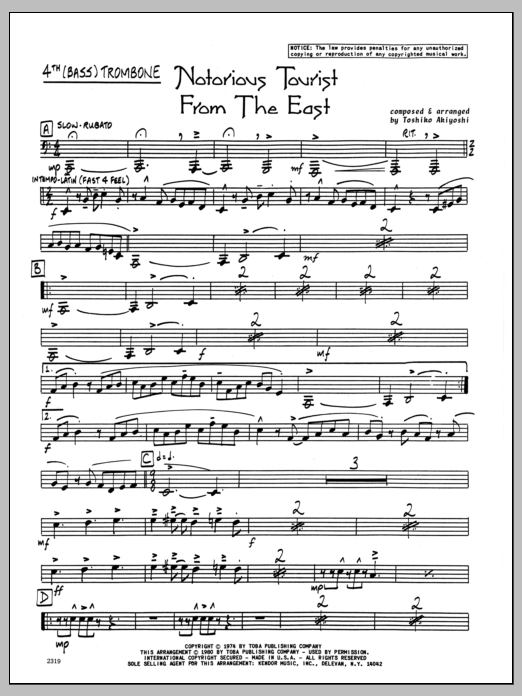 Download Toshiko Akiyoshi Notorious Tourist From The East - 4th T Sheet Music