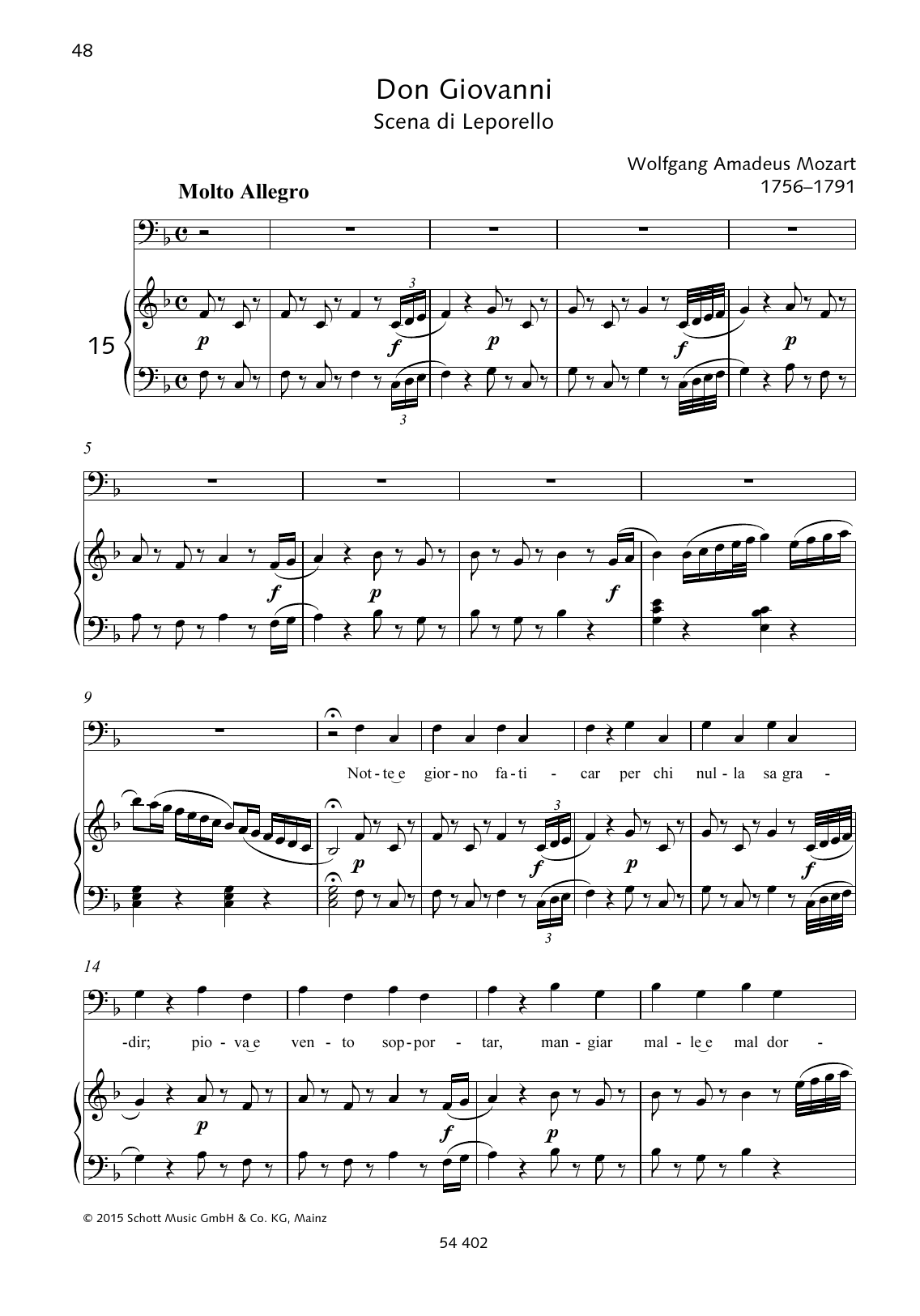 Download Wolfgang Amadeus Mozart Notte e giorno faticar Sheet Music