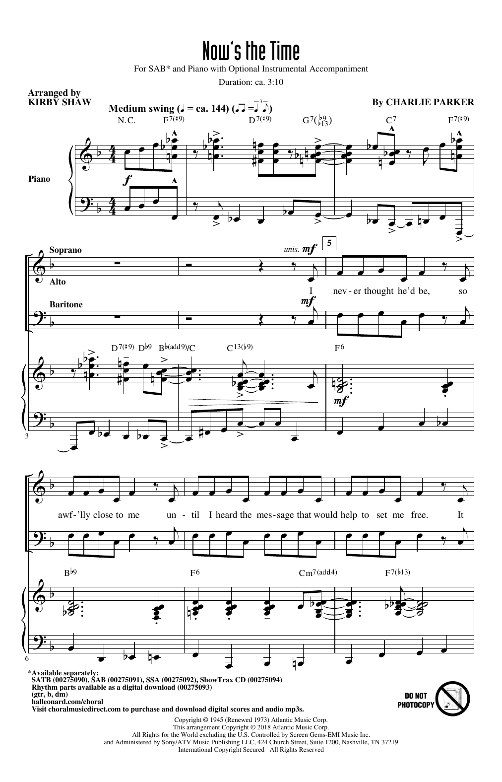 Download Charlie Parker Now's The Time (arr. Kirby Shaw) Sheet Music