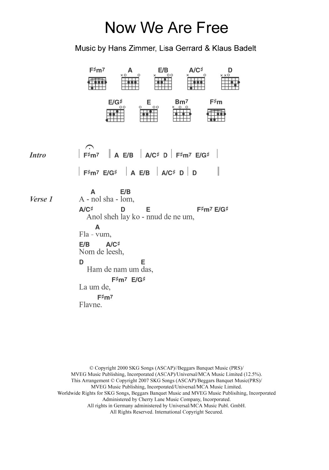 Download Lisa Gerrard Now We Are Free (from Gladiator) Sheet Music