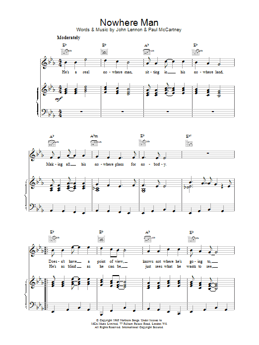 The Beatles Nowhere Man sheet music notes printable PDF score