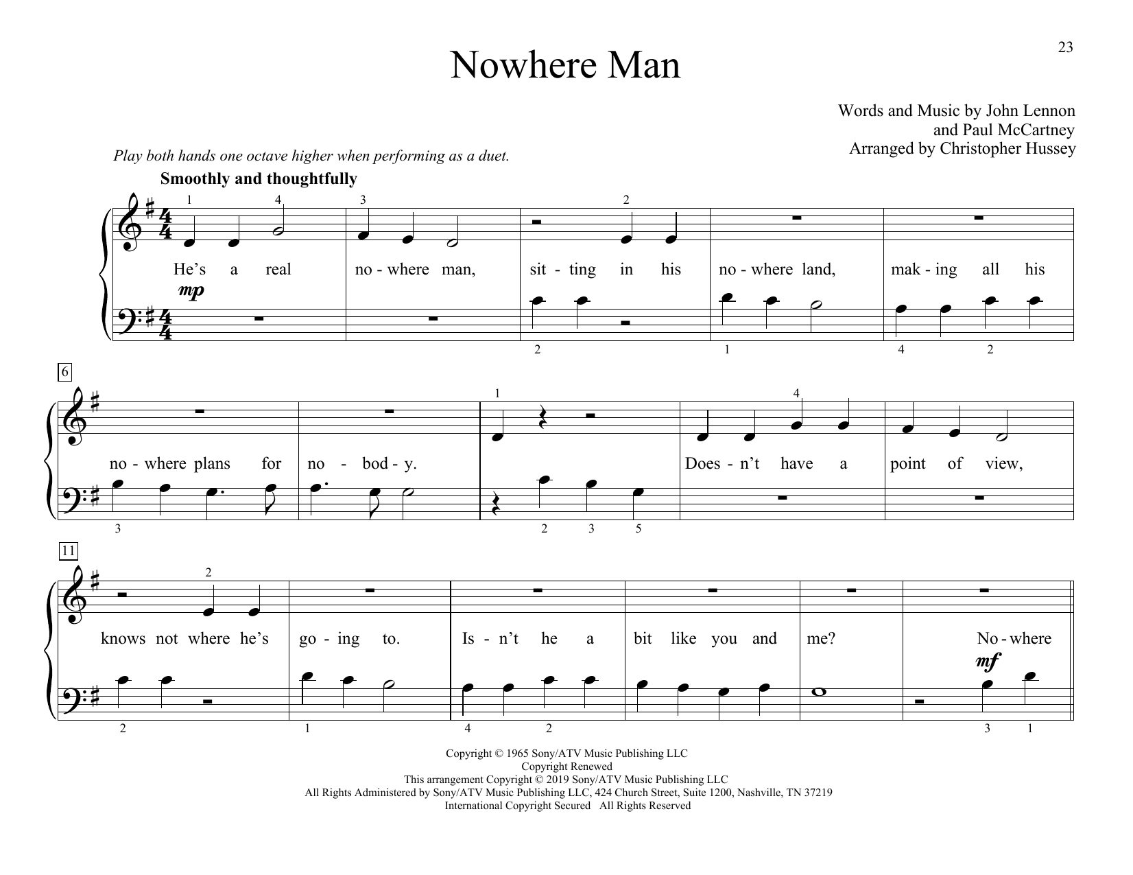Download The Beatles Nowhere Man (arr. Christopher Hussey) Sheet Music