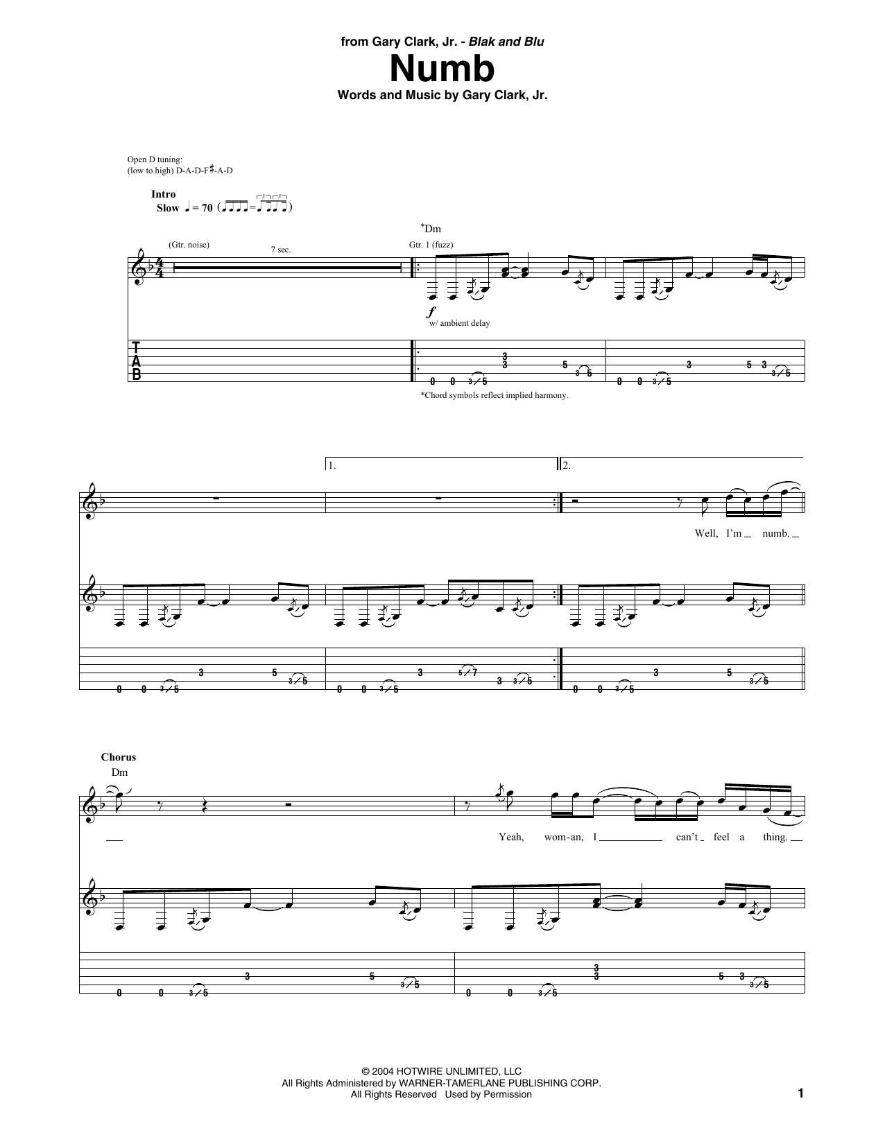 Download Gary Clark, Jr. Numb Sheet Music