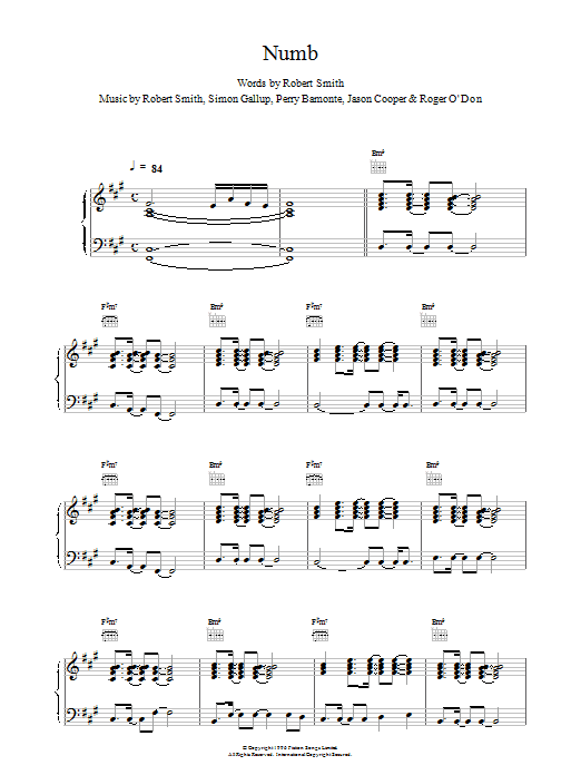 Download The Cure Numb Sheet Music