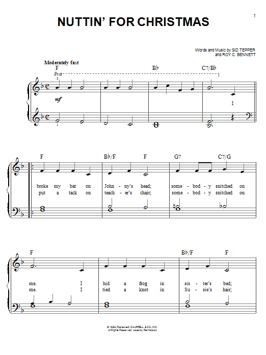 Roy C. Bennett Nuttin' For Christmas sheet music notes printable PDF score