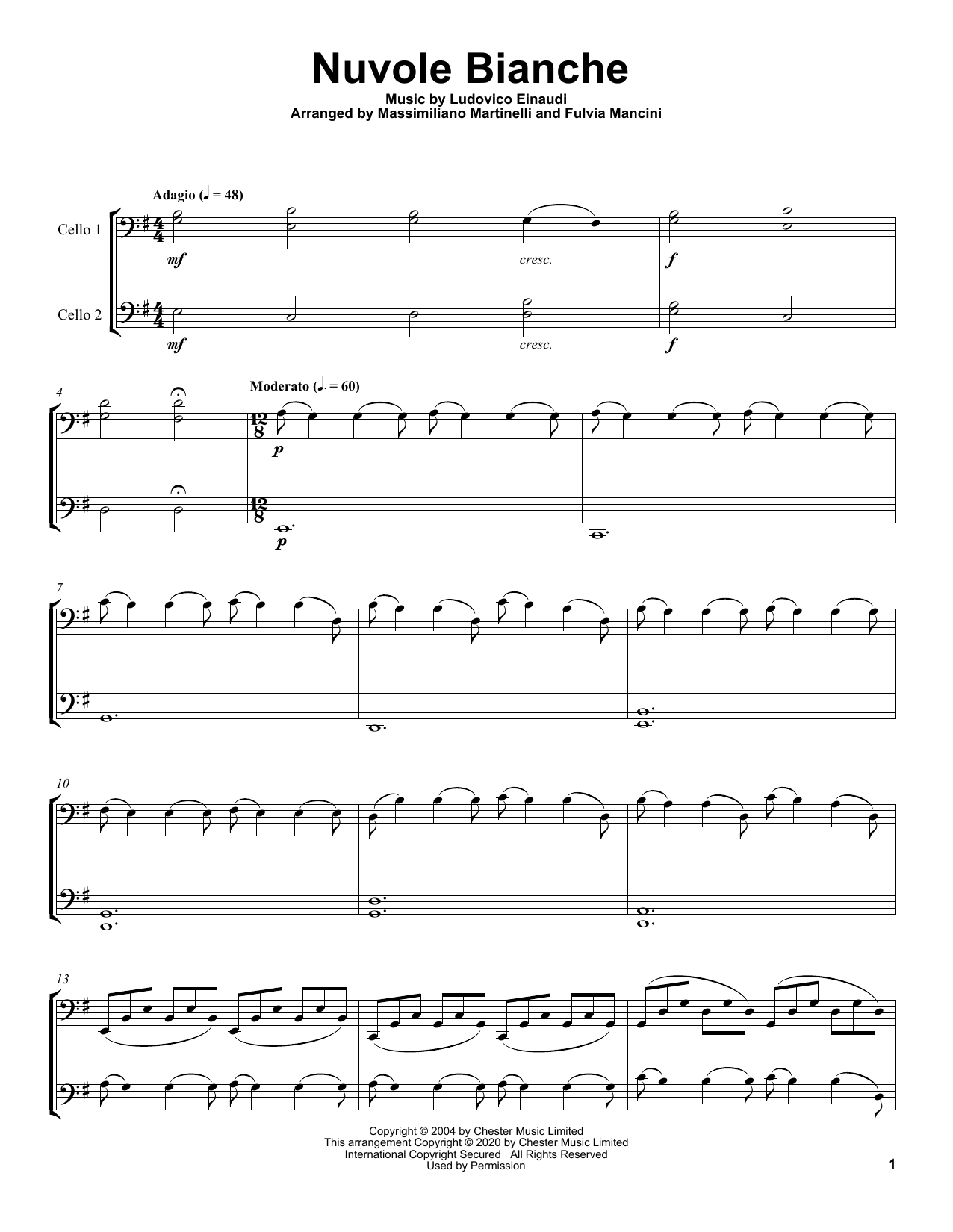 Download Mr. & Mrs. Cello Nuvole Bianche Sheet Music