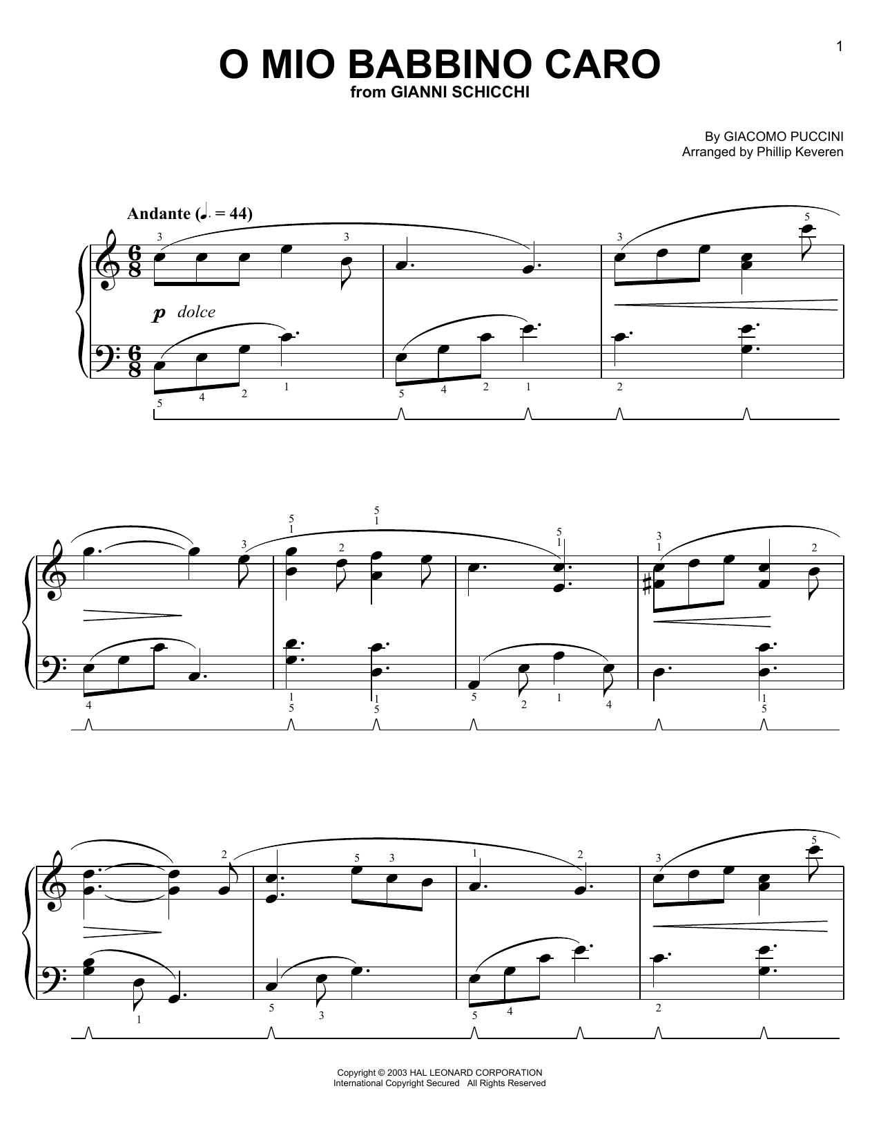 Download Giacomo Puccini O Mio Babbino Caro Sheet Music