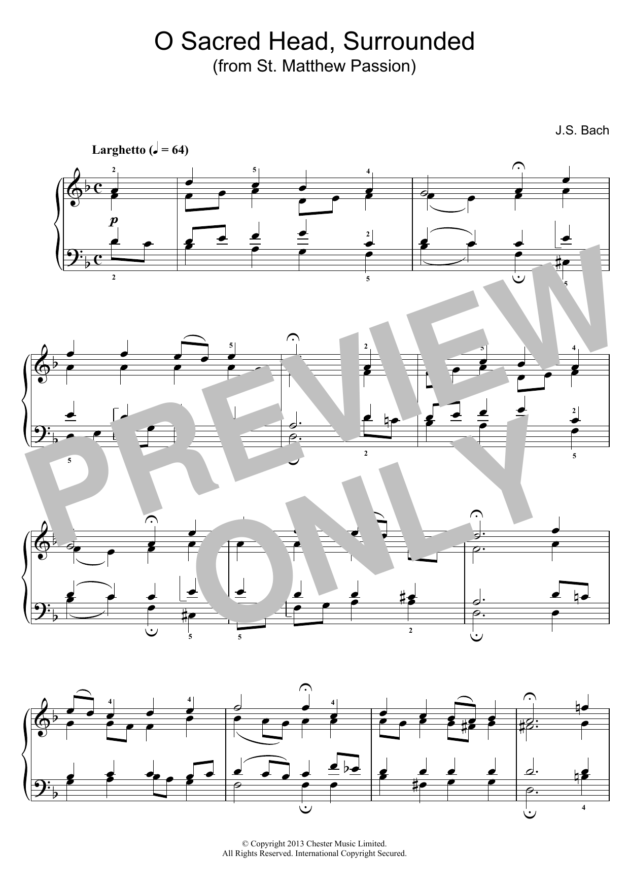 Download Johann Sebastian Bach O Sacred Head, Surrounded (from St Matt Sheet Music