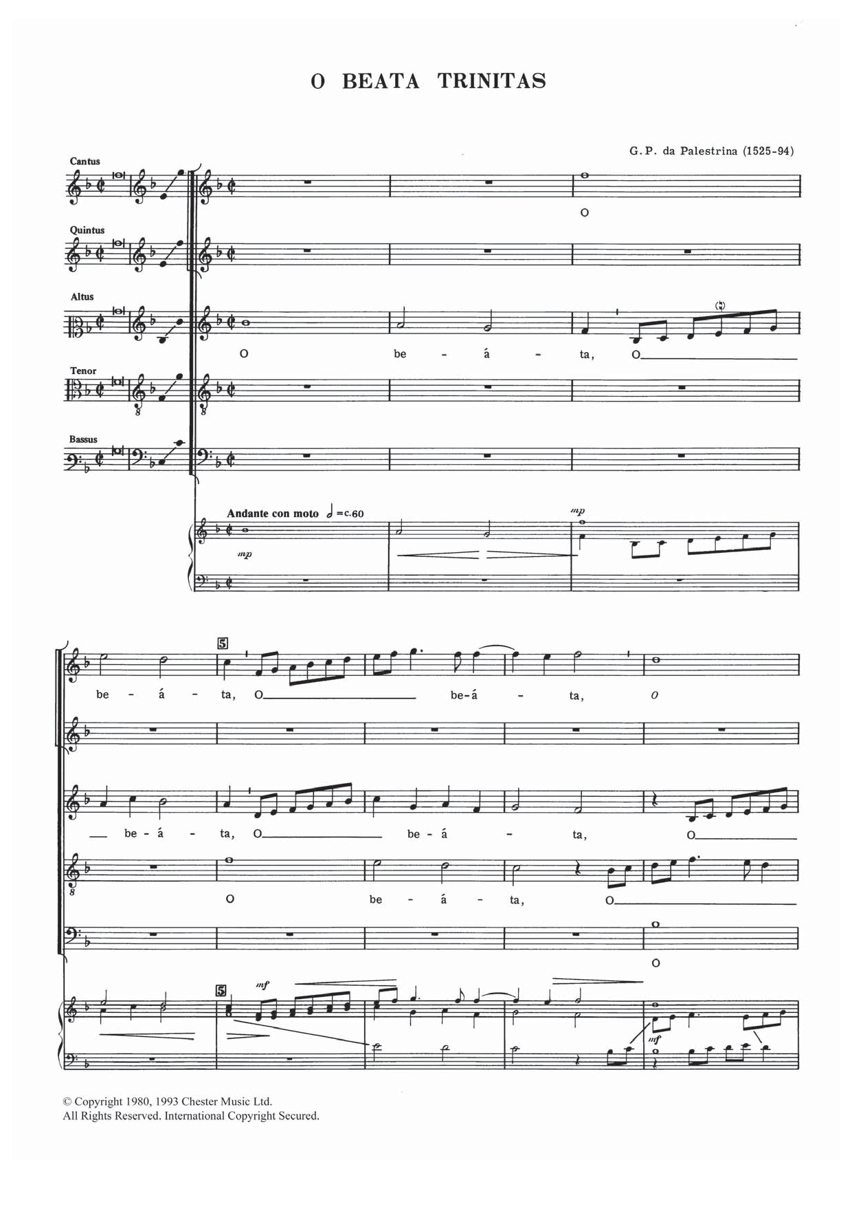 Download Giovanni Palestrina O Beata Trinitas Sheet Music